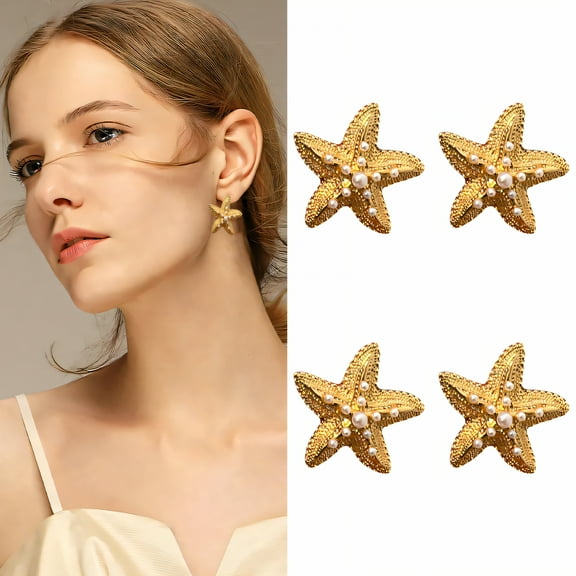 DESIGNICE 2Pcs Summer Earrings,3D Design Starfish Earrings for Women,Alloy Material Summer Earrings for Women,Womens Earrings Trendy for Seaside Vacation,Style1