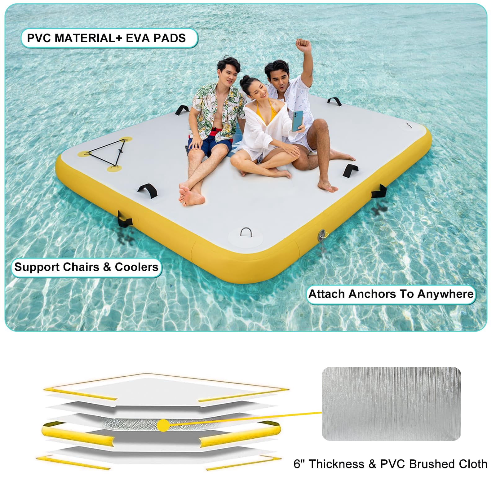 Floating Dock - 10ft × 6ft Inflatable Dock Floating Platform For Lakes 6 Inch Thick, Inflatable Island Water Floating Mats For Boating, River, Pool, Ocean - Inflatable Raft With Electric Air Pump