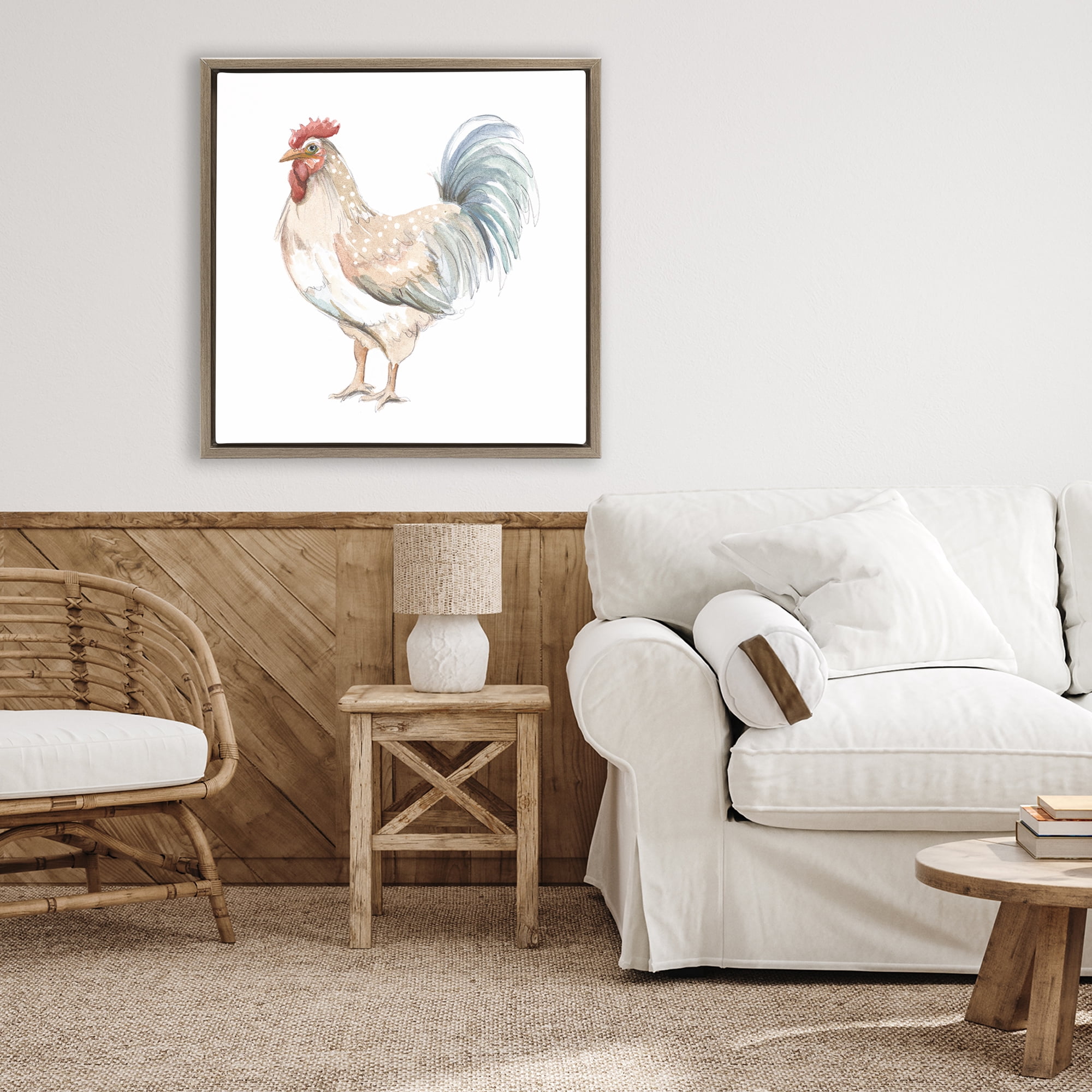 Stupell Industries Watercolor Rooster Sketch Brown Framed Floater Canvas Wall Art, design by Patricia Pinto