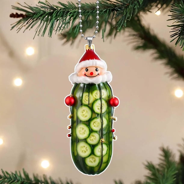 Mini Adorno de Pepino Acrílico Multifuncional para Árbol de Navidad | Decoración Navideña Transparente y Brillante | Versátil para Árbol, Coche y Envoltorio de Regalos | Fácil de Colgar, con Simbolis