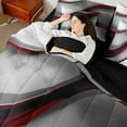 thumbnail image 4 of Feelyou Grey Red Stripes Twin Bedding Sets 7-Piece for Adult, Chic Abstract Ombre Bedding Comforter Set, Modern Geometric Reversible Sheet Sets, Super Cozy Room Decor, 4 of 7