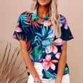 thumbnail image 2 of Lovskoo 2024 Women's Hawaiian Shirts Floral Button Summer Soft Short Sleeve Button Down Shirts Dark Blue L, 2 of 5