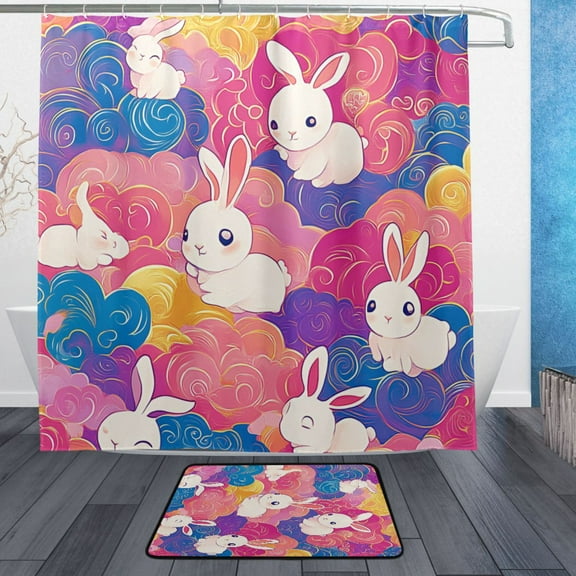 BZSMCE Shower Curtain and Bath Accessory Set,Cute Rabbit Pattern