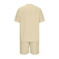 thumbnail image 4 of VBTAPA Mens 2 Piece Outfits Solid Casual Tracksuit Shorts Fashion Summer Sweatsuit Oversized Short Sleeve Textured T Shirt and Shorts Set Prime Sale Khaki XXXL, 4 of 7