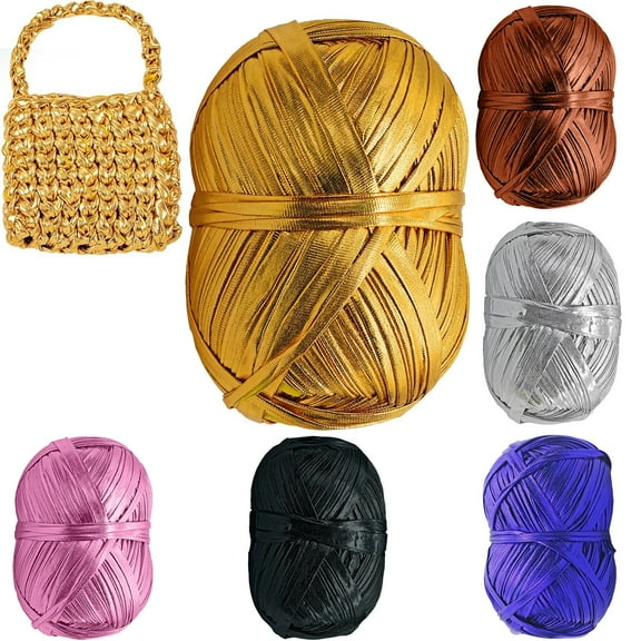 Boovnll Metallic T Shirt Yarn, 3.5OZ, 50 Yards, Bright, Glossy, Shiny, Crochet & Knitting Chunky Yarn for Crocheting Beginners DIY Handbag, Rug, Basket, Cushion, Yarn - Black