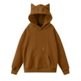 thumbnail image 4 of Stichou Cat Ear Hoodies for Women Round Neck Long Sleeve Kawaii Anime Print Hooded Sweater Cute Top Hoodies Pullover Brown L, 4 of 5