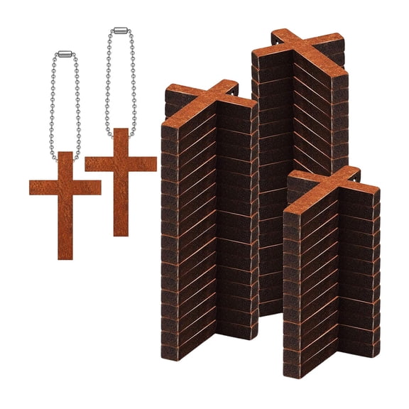 50Pcs Vintage Style Cross Pendants Keychain Handmade Wooden Crucifix Crosses
