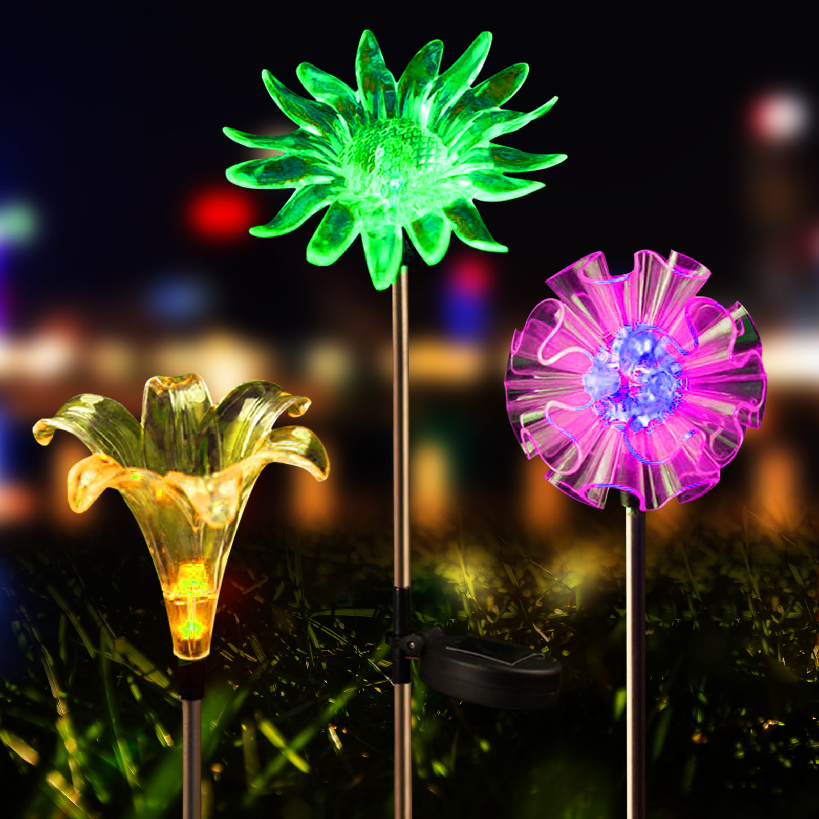 3-Heads Outdoor Sunflower Garden Lily Rose Solar Flower Light Landscape Light 