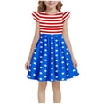 thumbnail image 2 of MKOSPLRT Robes de la Fête de l'Indépendance pour Fille 2025 Étoiles Rayées Robe Midi Ligne A Manches Volantées Col Ras du Cou Robes Drapeau des É.-U. 3-12 Ans, 2 of 6