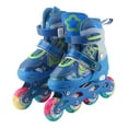 thumbnail image 2 of Los niños pueden ajustar la patineta en línea, los niños y las niñas tienen patines de cuchillas azules con ruedas brillantes en el interior y en el exterior., 2 of 10