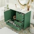 thumbnail image 6 of Eowynic 36 inch Modern Green Bathroom Vanity with Ceramic Sink and 3 Storage Drawers, 6 of 10