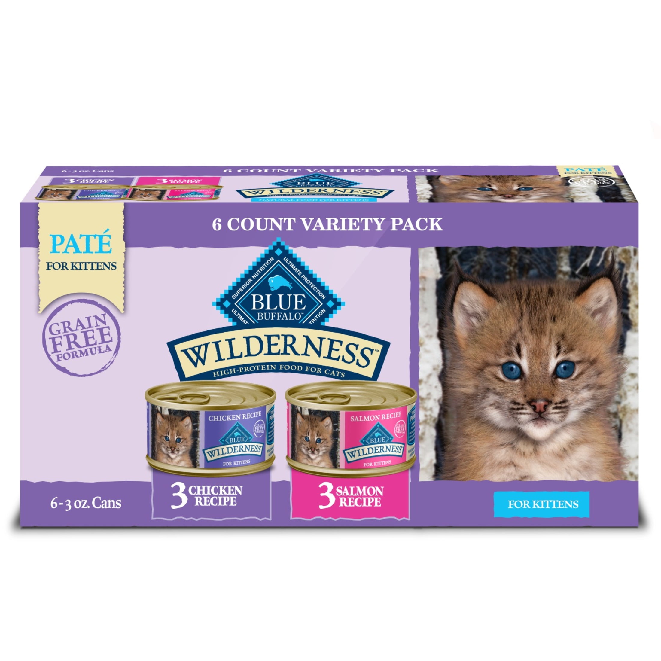 Bundle and Save: Blue Buffalo Wilderness Natural Kitten Dry Cat Food, High-Protein, Chicken, 4-lb. Bag and Wet Kitten Food, Chicken & Salmon Variety Pack, 3-oz. (6 Count)