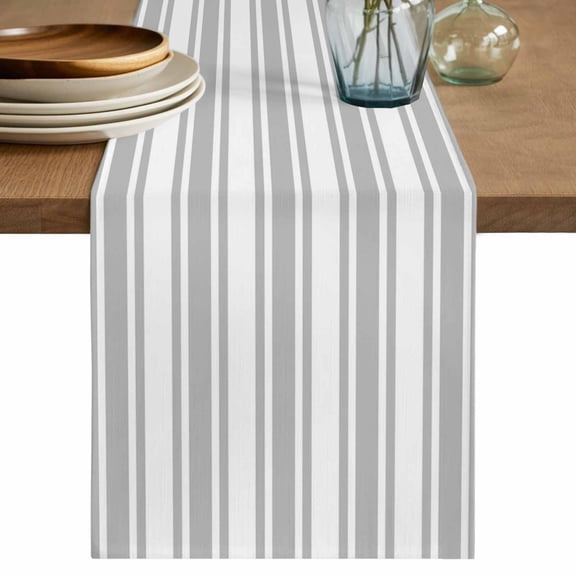 Grey Striped Table Runner 90 Inches, Farmhouse Aesthetic Modern Stripes Bed Runner Dresser Scarves Tabletop for Indoor Outdoor Parties/Ceremony/Banquet, 13" x 90"