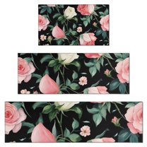 Pioneer Flower Floral Print Pattern Kitchen Rugs Sets Of 3,Kitchen Runner Rugs Non Skid Washable,Decorative Kitchen Floor Mats for Kitchen,Sink,Laundry,17"x30"  17"x47"   17"x59"