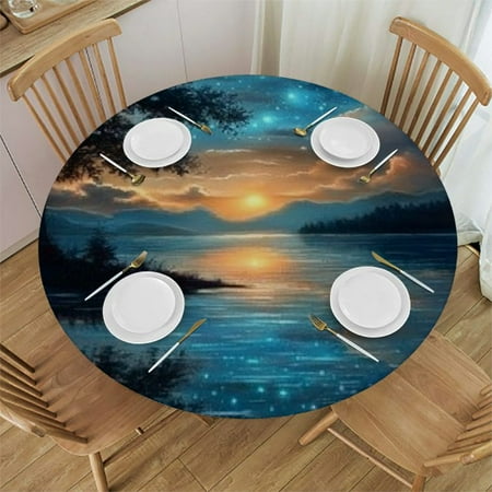 

Autua Stars Tree Round Table Cover Stain Resistant Washable Indoor Outdoor Kitchen Dining Full Width Single-Sided Printing Polyester Fiber 46 -50