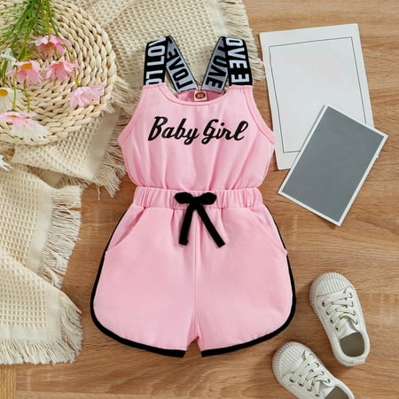 

NIUREDLTD Summer Toddler Girls Sleeveless Romper Letter Prints Jumpsuit Clothes