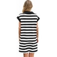 thumbnail image 3 of Cap Sleeve Women Stripe Print V Neck Mini Polo Dress with Pocket, 3 of 6
