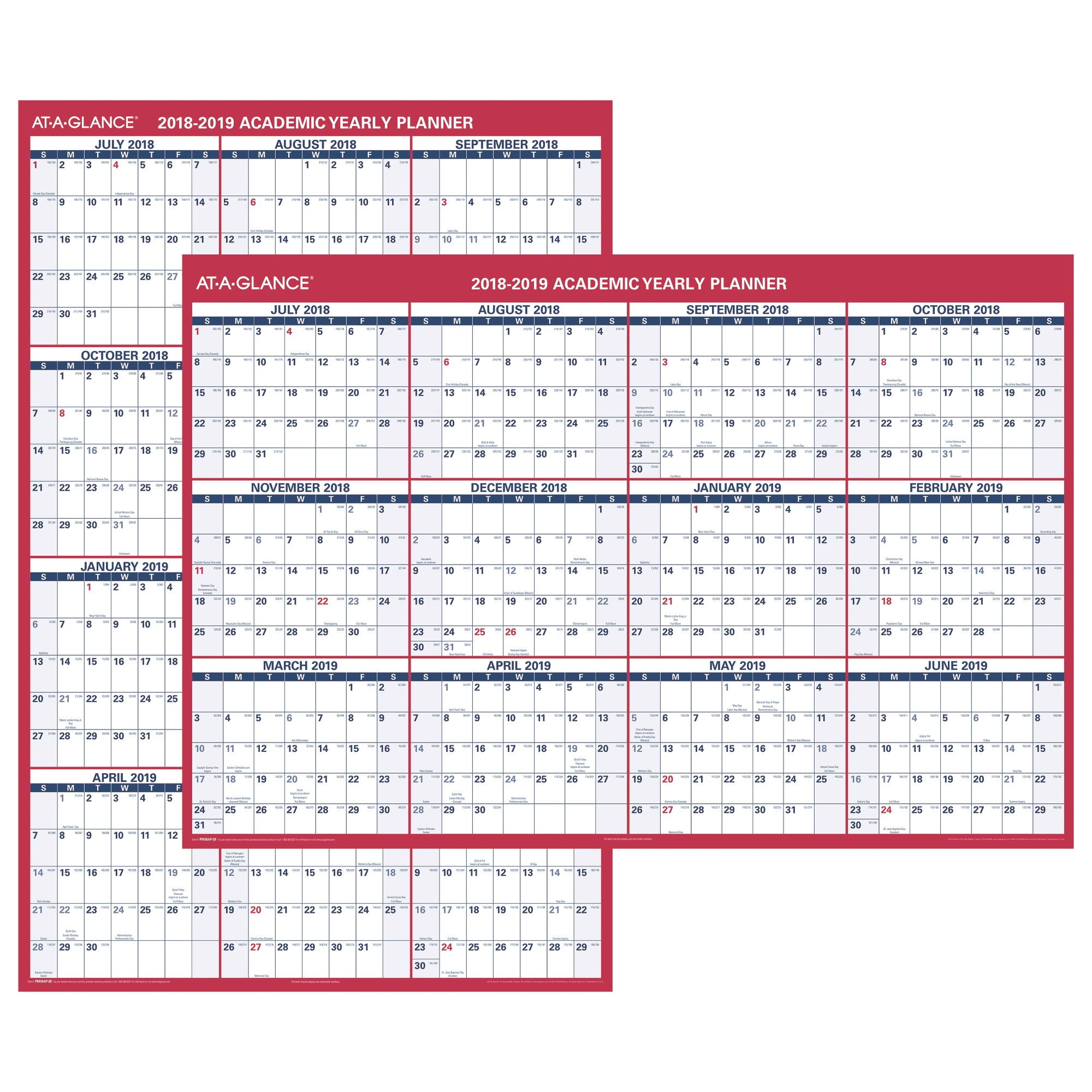 At A Glance XL 2 Sided Academic Erasable Wall Calendar Yearly Wall 