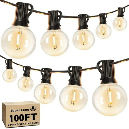 100FT Outdoor String Lights, with 50 G40 Edison Vintage Bulbs, Waterproof for Patio Garden Gazebo Bistro Cafe Backyard