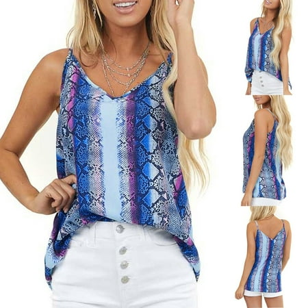 

FREE SHIPPING-camisole Women s Casual V-Neck Snake Print Camisole Sleeveless Vest Pullover Tops nightgowns for women lingerie valentines day birthday gifts Blue