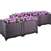 VEVOR Plastic Raised Garden Bed, Set of 5 Planter Grow Box, 14.5" H Self-Watering Elevated for Flowers, Vegetables, Fruits, Herbs, Indoor/Outdoor Use, Brown Realistic Rattan