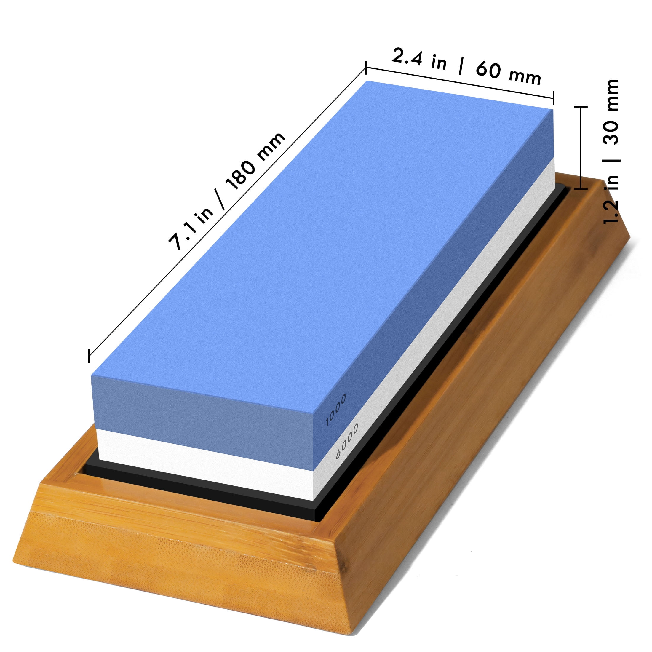 Whetstone Knife Sharpening Wet Stone, 2 Side 1000/6000 Grit Waterstone Sharpener Kit with NonSlip Bamboo Base
