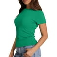thumbnail image 4 of 3 Pack Plain Womens Short Sleeve Crop Tops Cheap Y2k Workout Crew Neck Tight Shirt Layering Outfit Thermal Athletic Basic Tee Fashion Slim Fitted Juniors Teen Girls Tops Green XXL, 4 of 6