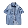 thumbnail image 1 of Playeras Elvqul para Hombre Manga Corta Liso Algodón con Solapa Azul Claro Abotonada Playa Con Bolsillos, 1 of 2