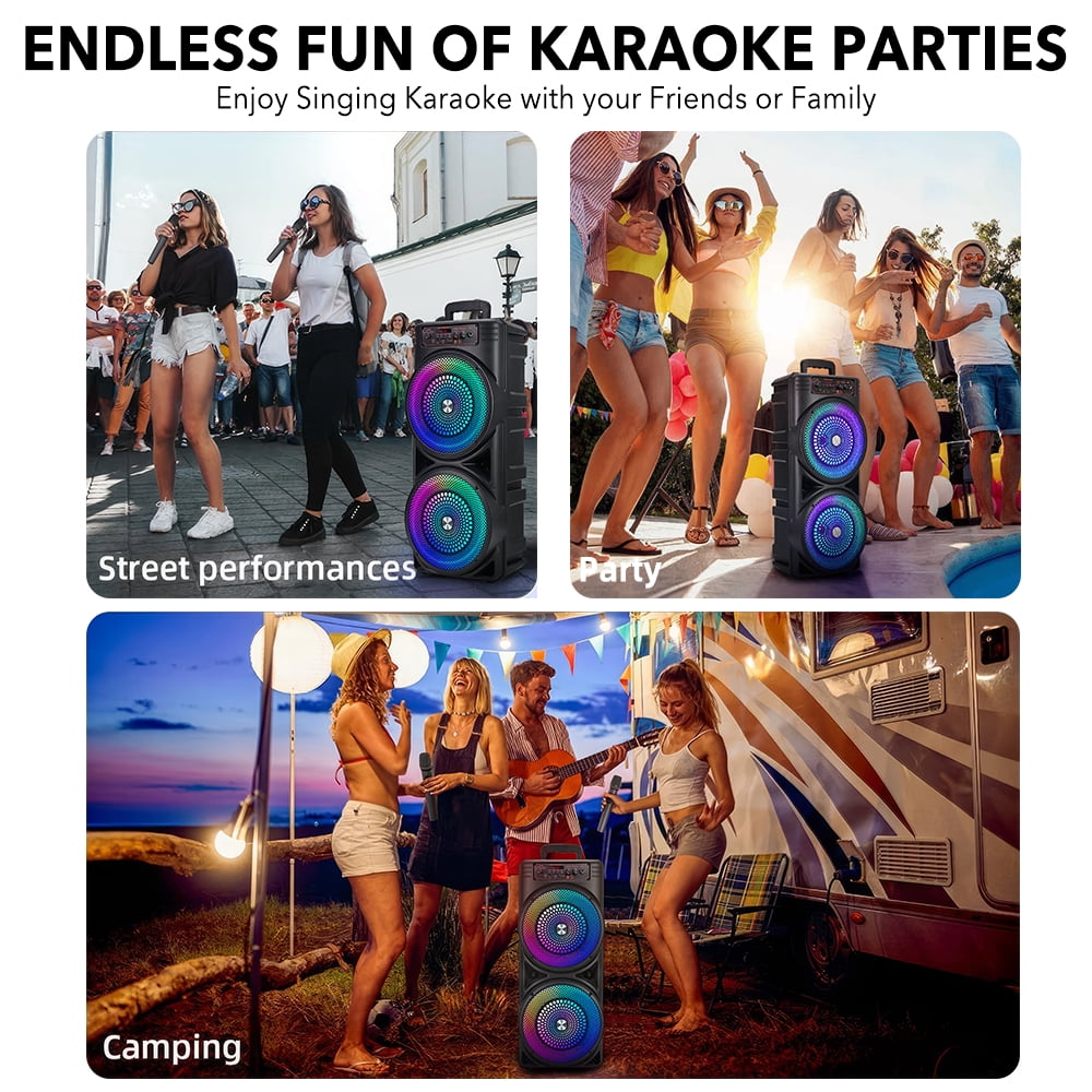 VTIN Dual 8.5" Bluetooth Party Speaker with 1000W Peak Power - RGB Lights, 3000mAh Rechargeable, TWS Stereo, Wired Mic & Remote, Portable Heavy Bass Subwoofer for Karaoke Camping Parties