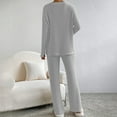 thumbnail image 5 of Diufon Women's Oversized Pajama Set 2 Piece Knitted Long Sleeve V Neck Tops and Wide Leg Pants Sleepwear Outfit, 5 of 7