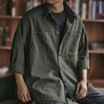 thumbnail image 7 of Men's Retro Work Shirt Jacket, Long Sleeve Button Down Casual Outerwear, Loose Fit Shacket with Pockets, Relaxed Fit Trucker Style Jacket for Men Green XXXXXXL/七点, 7 of 7