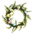 thumbnail image 2 of Easter Wreaths for Front Door Artificial Round Rattan Wreath Half Coverage Spring Floral Wreath with Bunny, Easter Egg and Burlap Bow for Farmhouse Holiday Wall Home Window Decor, D, 2 of 9