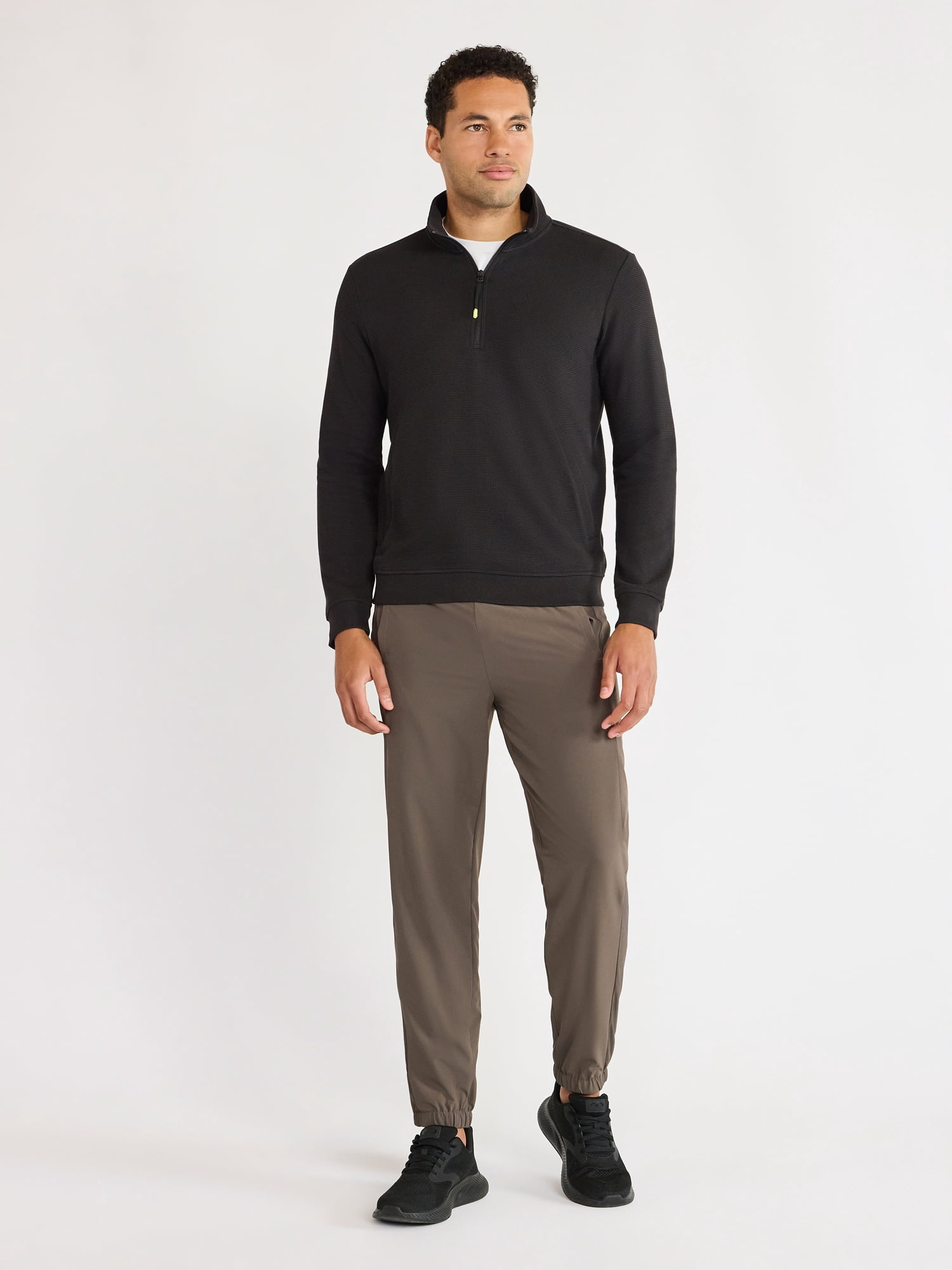 Athletic Works Men's and Big Men's Waffle Quarter Zip Pullover, Sizes S-3XL