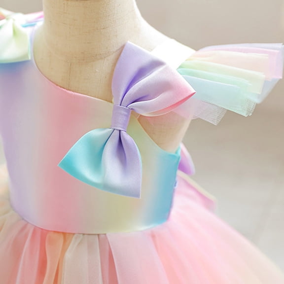 Vedolay Little Girl Dresses Girls Flutter Sleeve Unicorn Dresses Summer Party Clothes,Pink 3-4 Years