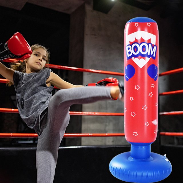 Casas de muñecas Jacenvly para niñas en liquidación. Pilar de boxeo inflable para niños. Saco de arena de boxeo. Equipo de entrenamiento. Saco de arena vertical de descompresión para el hogar.