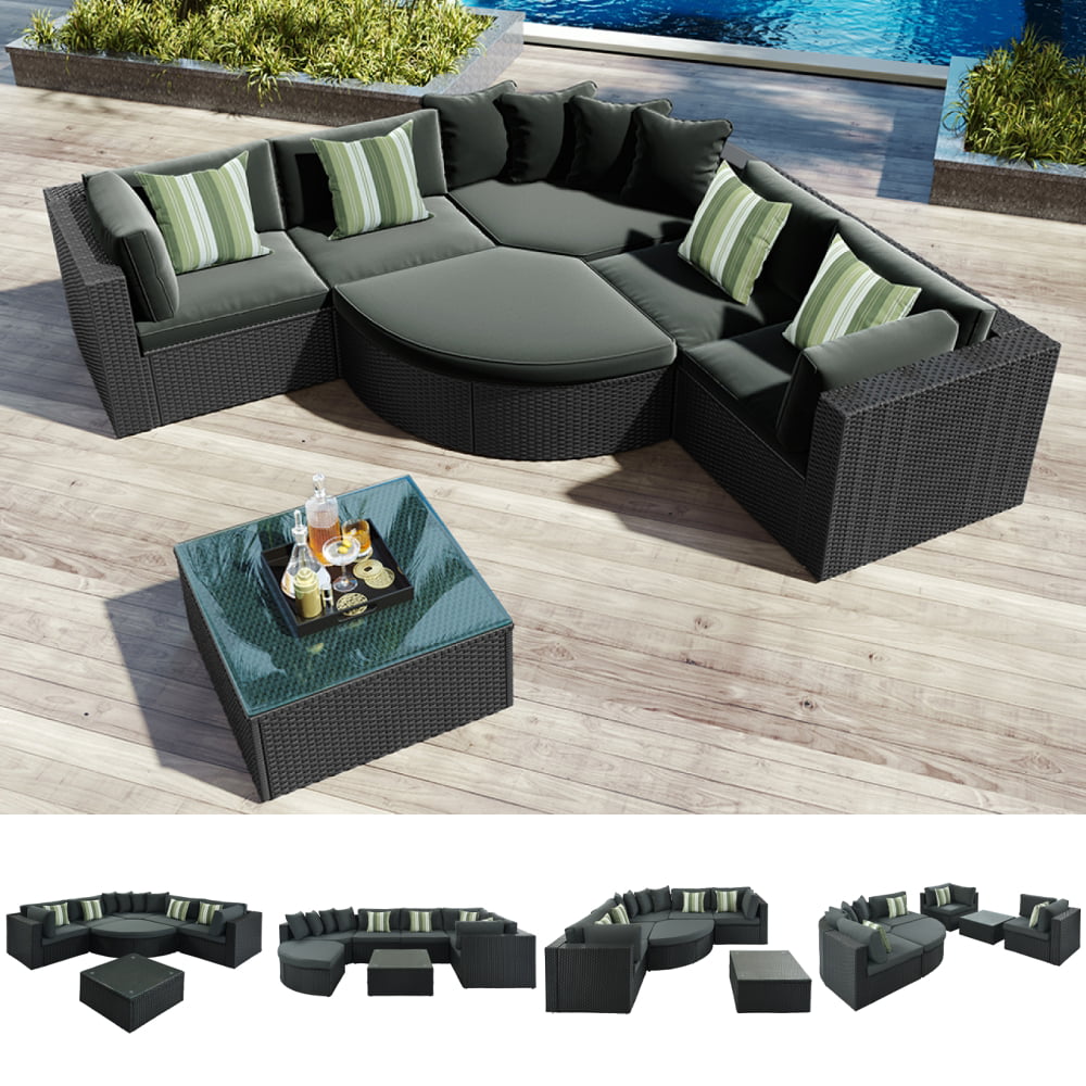 Kinsuite 2-Piece Outdoor Furniture Set All Weather Patio PE Rattan Sofa Set Blue Removable Cushions 2 Corner Sofa Chairs 
