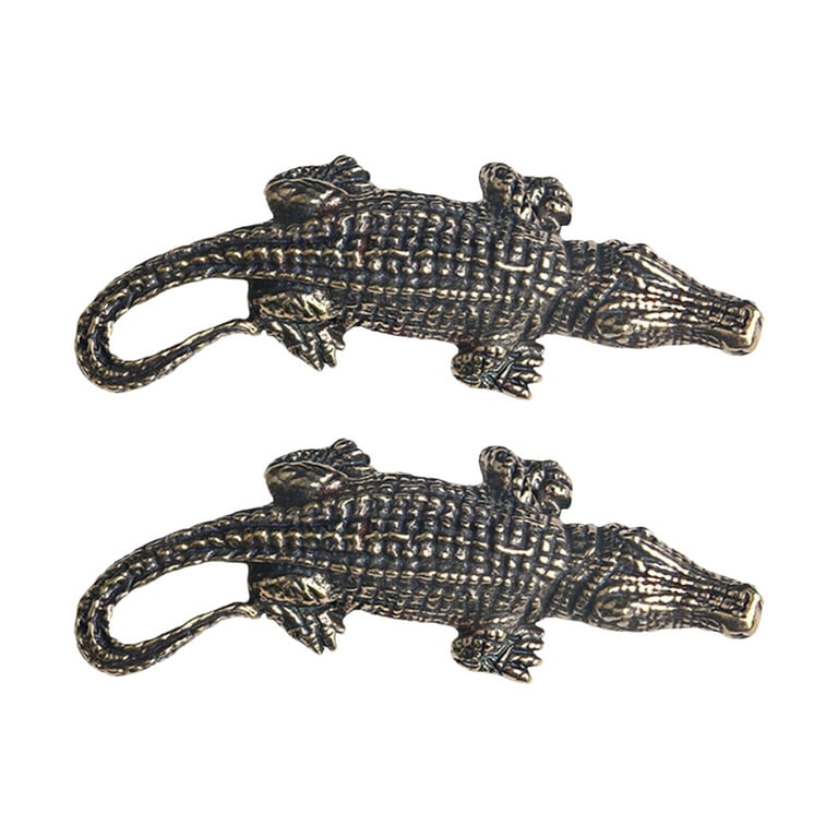 2PCS Brass Solid Crocodile Keychain Pendant Retro Creative Brass Keyring Pendant