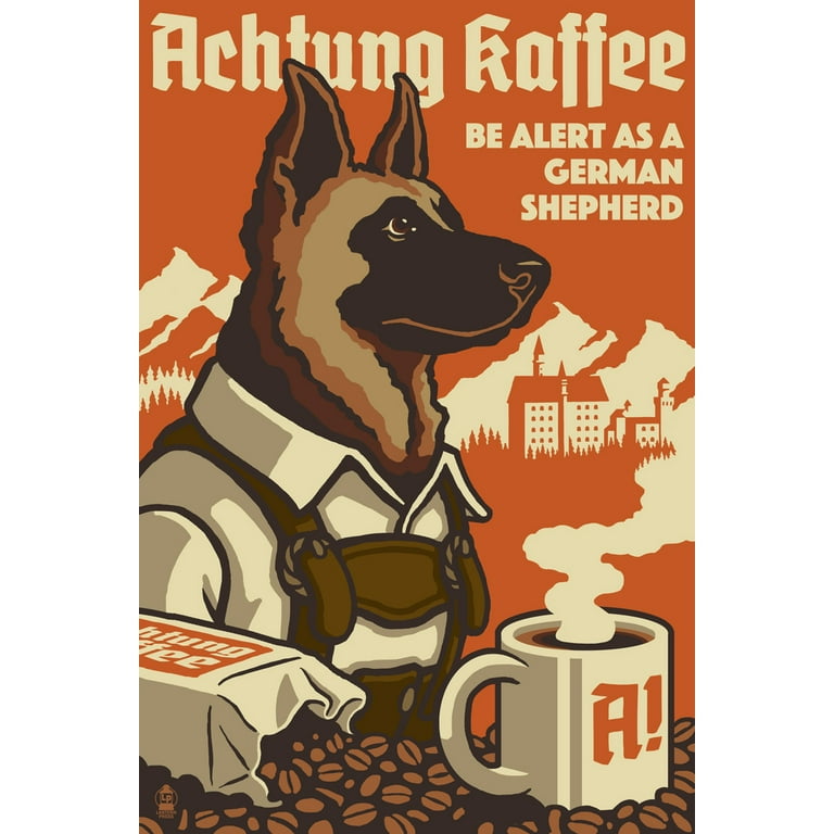 German Shepherd, Retro Coffee Ad (1000 Piece Puzzle, Size 19x27,  Challenging Jigsaw Puzzle for Adults and Family, Made in USA)