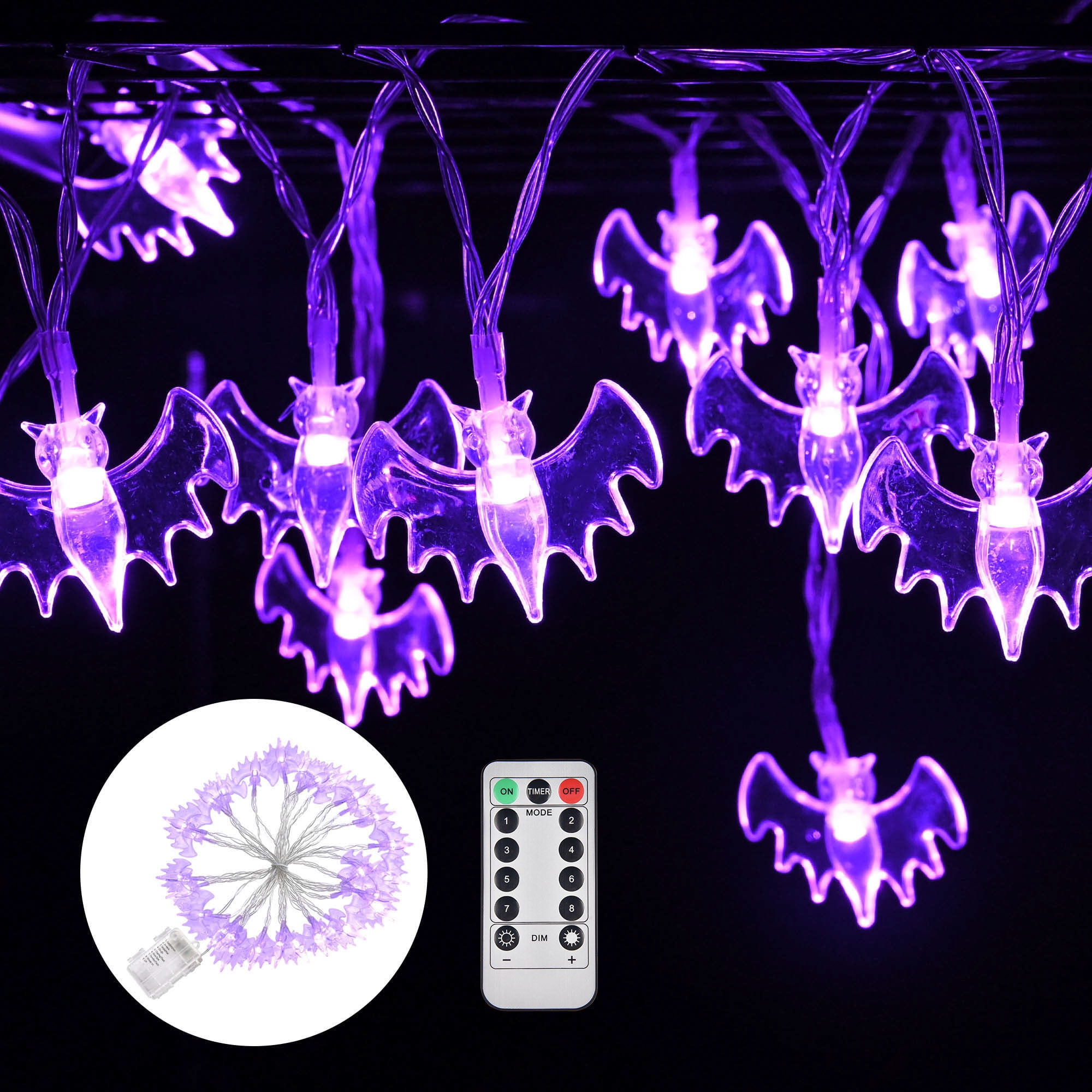 15ft Halloween Bat String Lights 60PCS LED Fairy Lights Purple