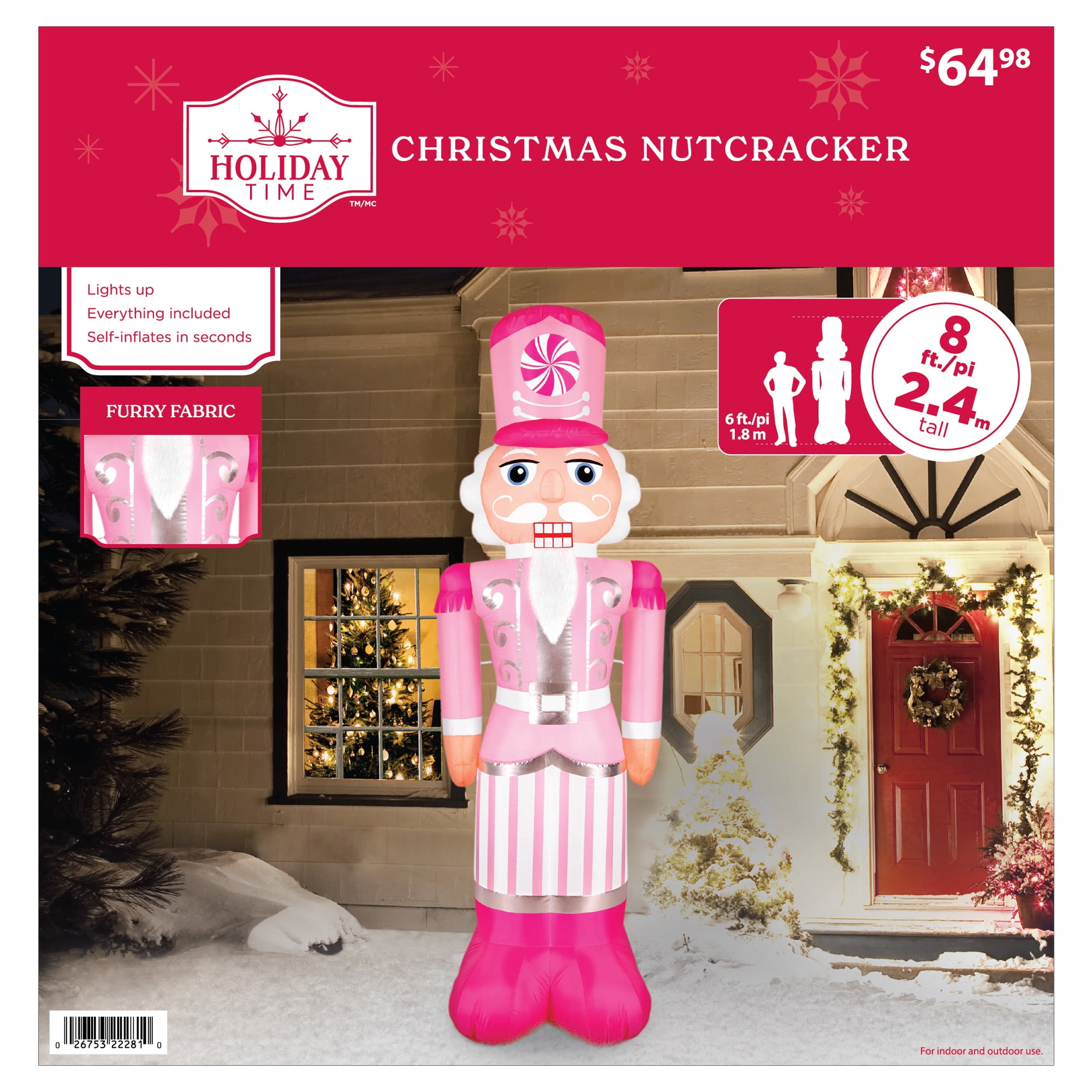 Casse-Noisette gonflable rose de 2,4 m (8 pi) – Décoration extérieure de Noël Casse-Noisette