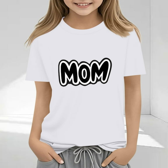 Spazoro Toddler Girls T-shirts, Love Mom Summer Crewneck Casual Short Sleeve Tops White Size 2-13T