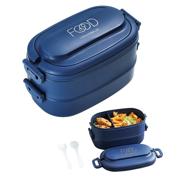 Batería de Cocina Fiambrera Bento de 2 capas sin BPA de 1550 ML para adultos y niños (azul oscuro) Wdftyju Libre de BPA