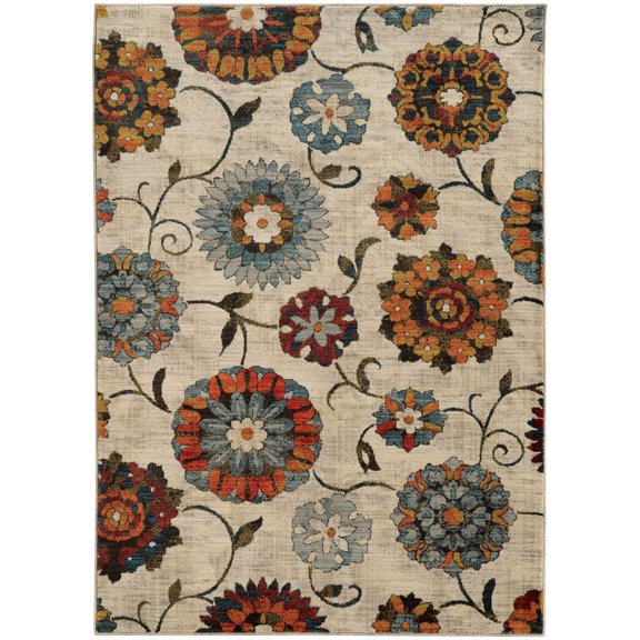 Eloisa Contemporary Floral Area Rug, Ivory Multi, 5' x 8'