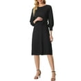 thumbnail image 1 of INSPIRE CHIC Robe pour Femme en Tricot à Col Rond Manches Lanterne 3/4 Ceinturée Ourlet Plissé Robes L Noir, 1 of 6