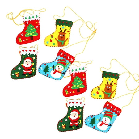 

8pcs Christmas Style Sock Decoration Handmade Gift Bag DIY Material Accessories Xmas Embellishment for Kids Kindergarten (Elk Santa Claus Snowman Tree Each Two)