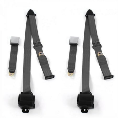Airplane 3 Point Charcoal Retractable Bucket Seat Belt Kit with 2 Belts for 1955-1956 Ford