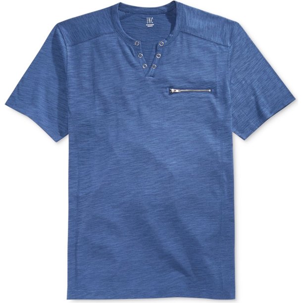 INC Mens Dean Split-Neck Embellecido playera, azul, grande I-N-C Camiseta adornada