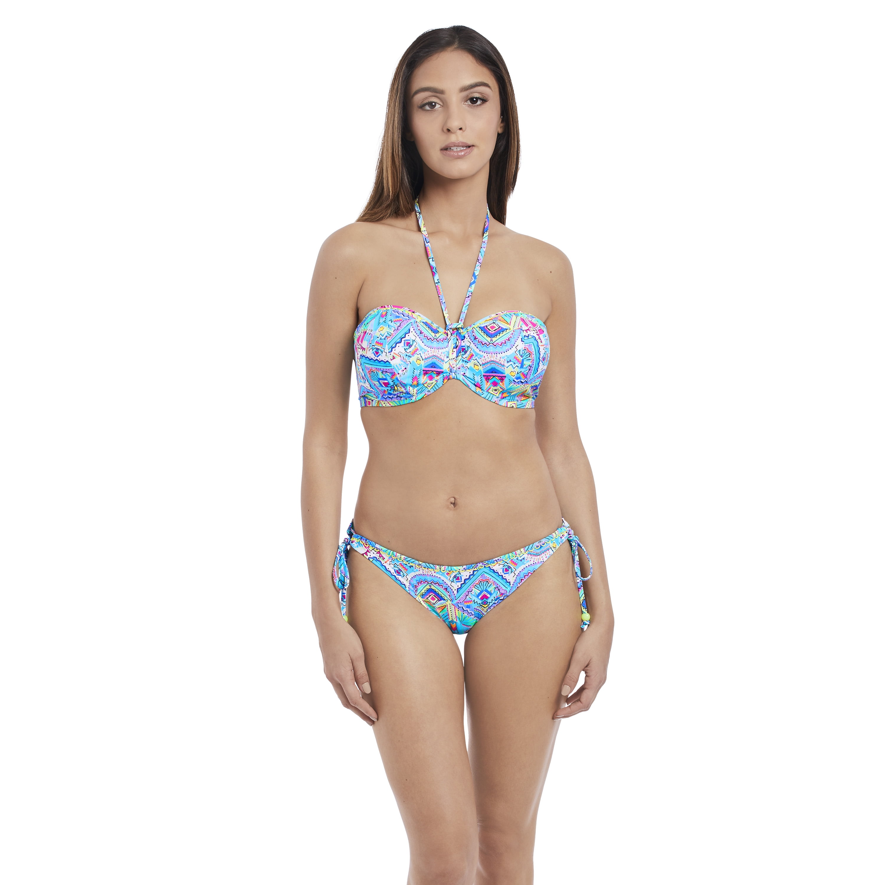 Freya Womens New Native Underwire Bandeau Bikini Top, 34FF, Multi 