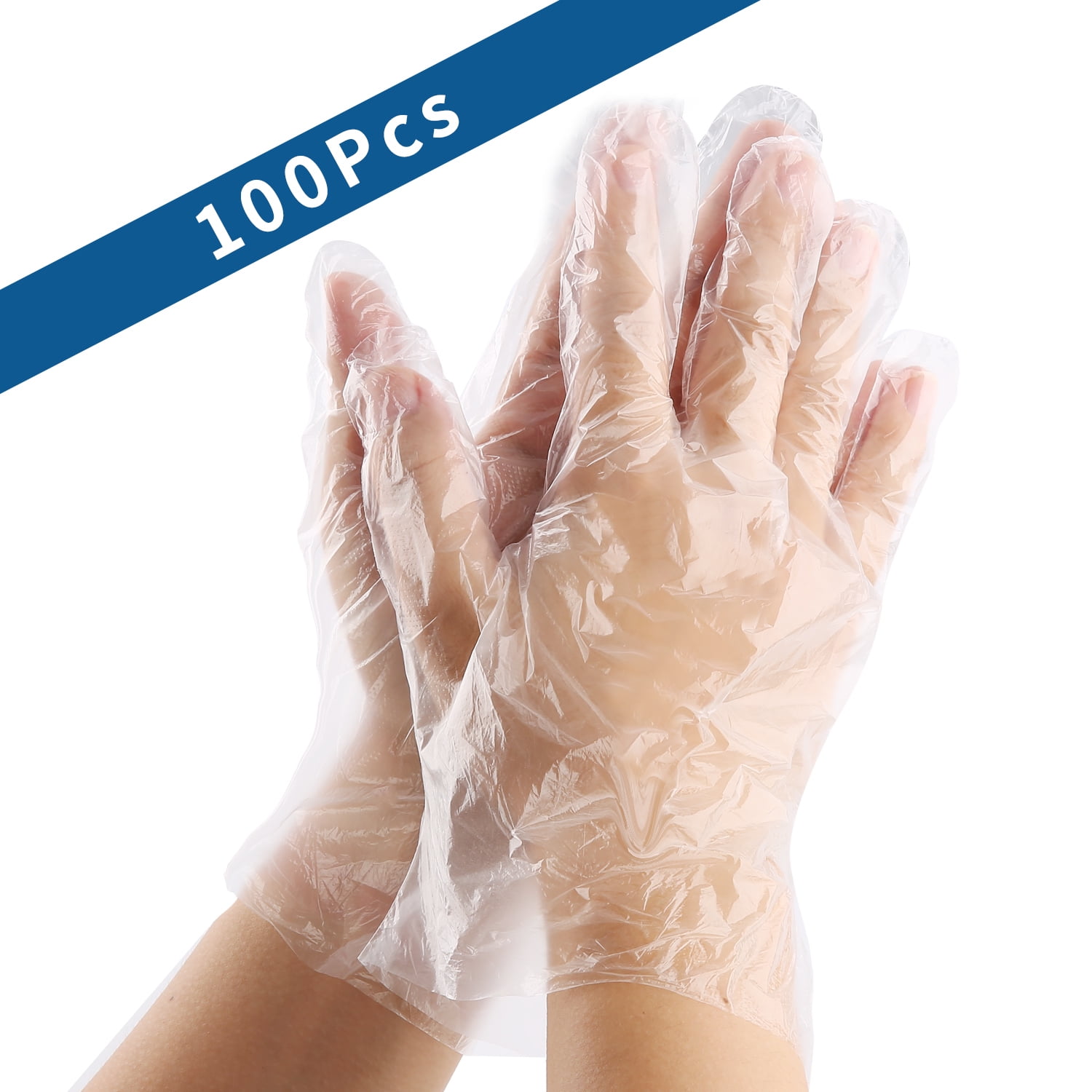 100pcs Transparent Disposable PE Sanitary Gloves for Restaurant Kitchen BBQ 