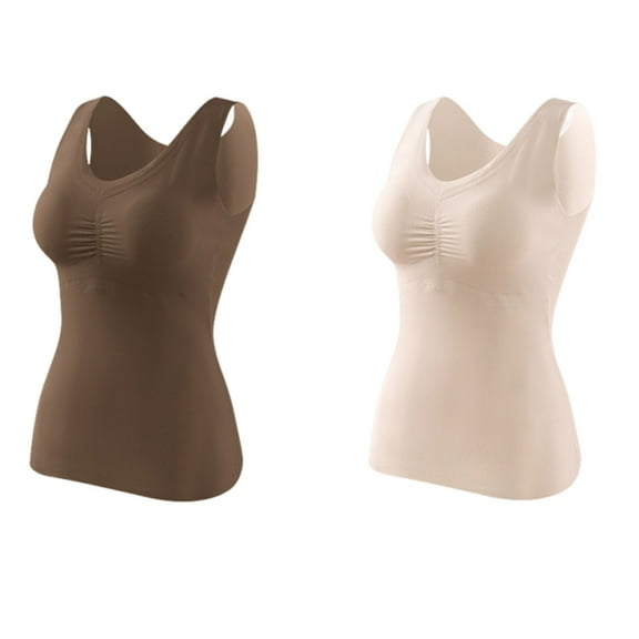 ZyeKqe Thermal Tops for Women Fall Winter Tank Tops with Built in Bra Undershirt Warm Camisole Base Layer